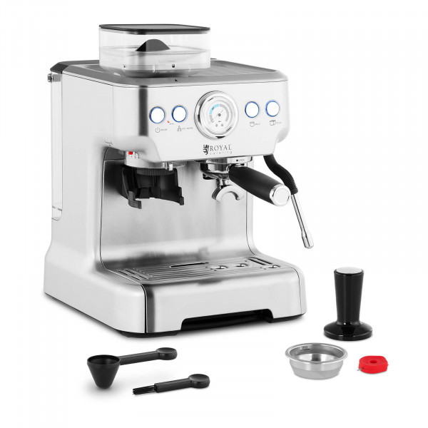 Edelstahl Siebträgermaschine-Espressomaschine - 1-gruppig - mit eingebautem Mahlwerk und Milchschäum