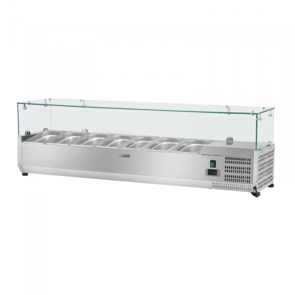 Kühlaufsatzvitrine - 160 x 33 cm - 8 GN 1/4 Behälter - Glasabdeckung