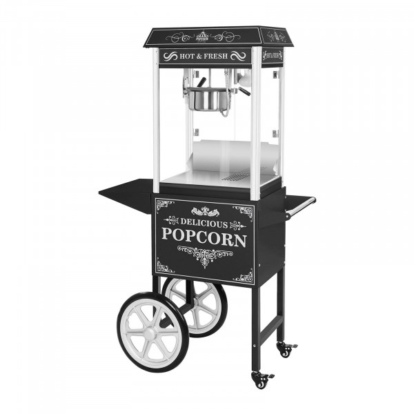 Popcornmaschine mit Wagen - Retro-Design - schwarz - Royal Catering
