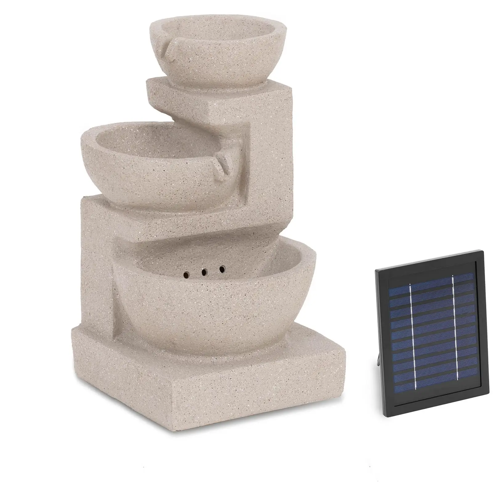 Solar Gartenbrunnen - 3 Schalen auf Tonmauer - LED-Beleuchtung