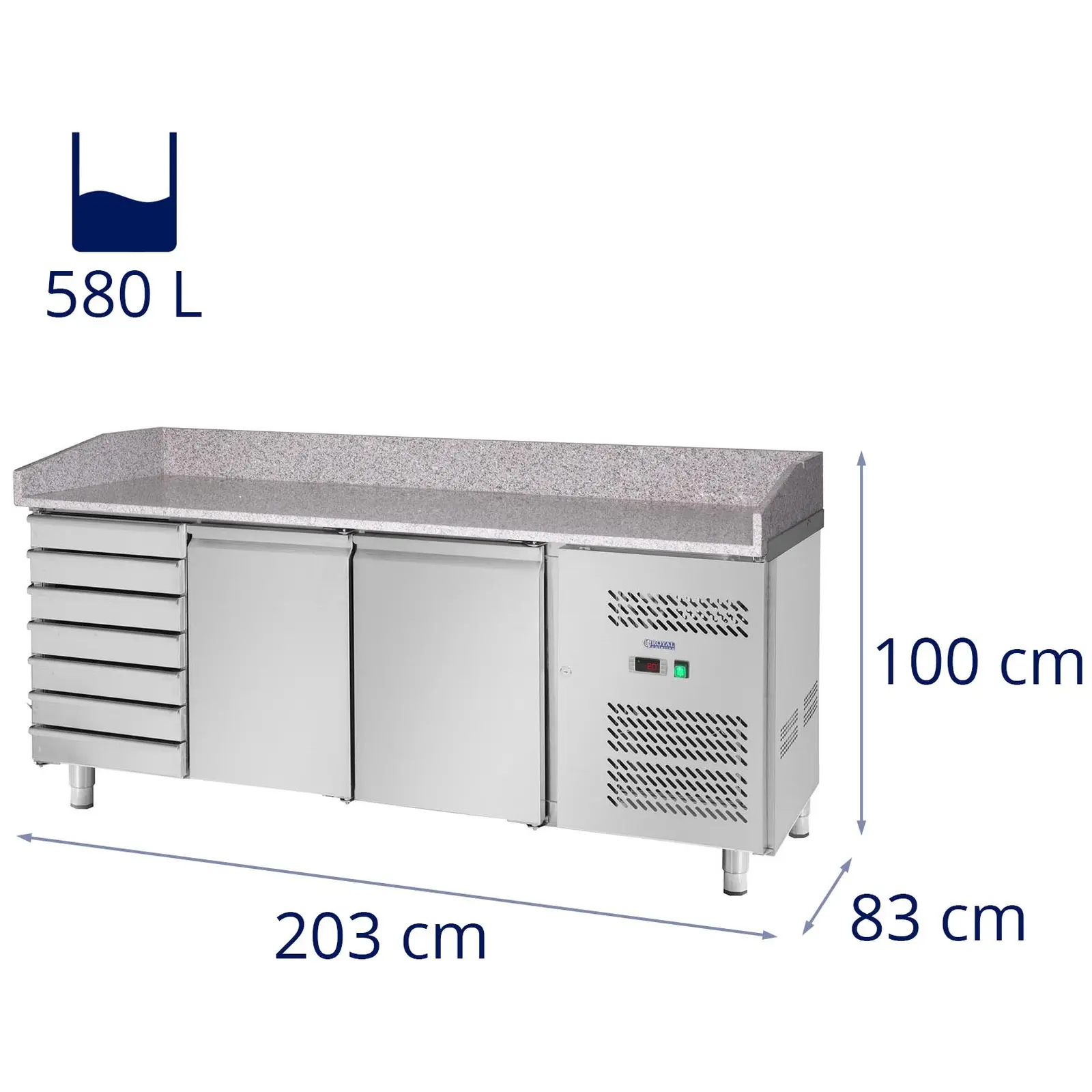 Kühltisch - 580 L - Granitarbeitsplatte - 2 Türen